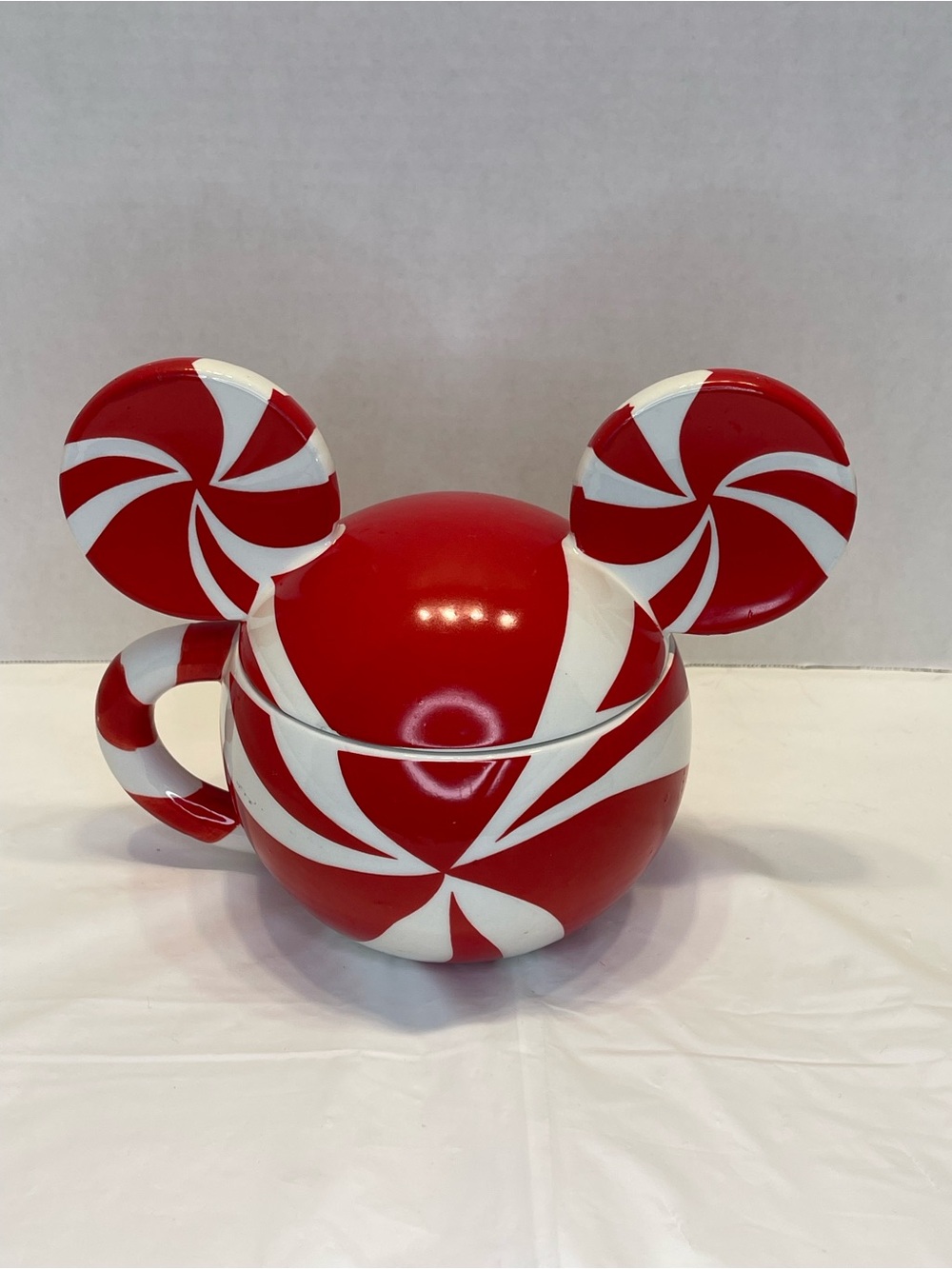 Disney Red & White Peppermint Mouse Ear Holiday Mug with Lid